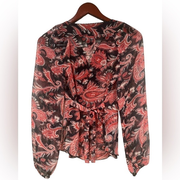 INC International Concepts Size 2 Red and Black Paisley Sheer Top 90s/Y2K Vibes - Picture 3 of 3